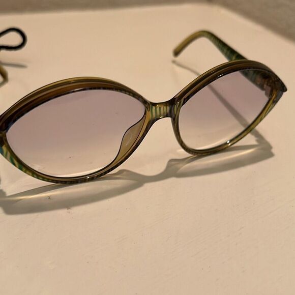 Christian Dior Round Frame Light Tint Sunglasses Olive Green Blue Stripe Bold - Picture 10 of 15